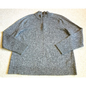 Mens Sweater-J. CREW-gray marled lambs' wool blend 1/4 zip pullover preppy-L